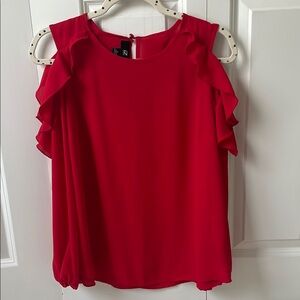 Women's Red Ruffled Cold Shoulder Top